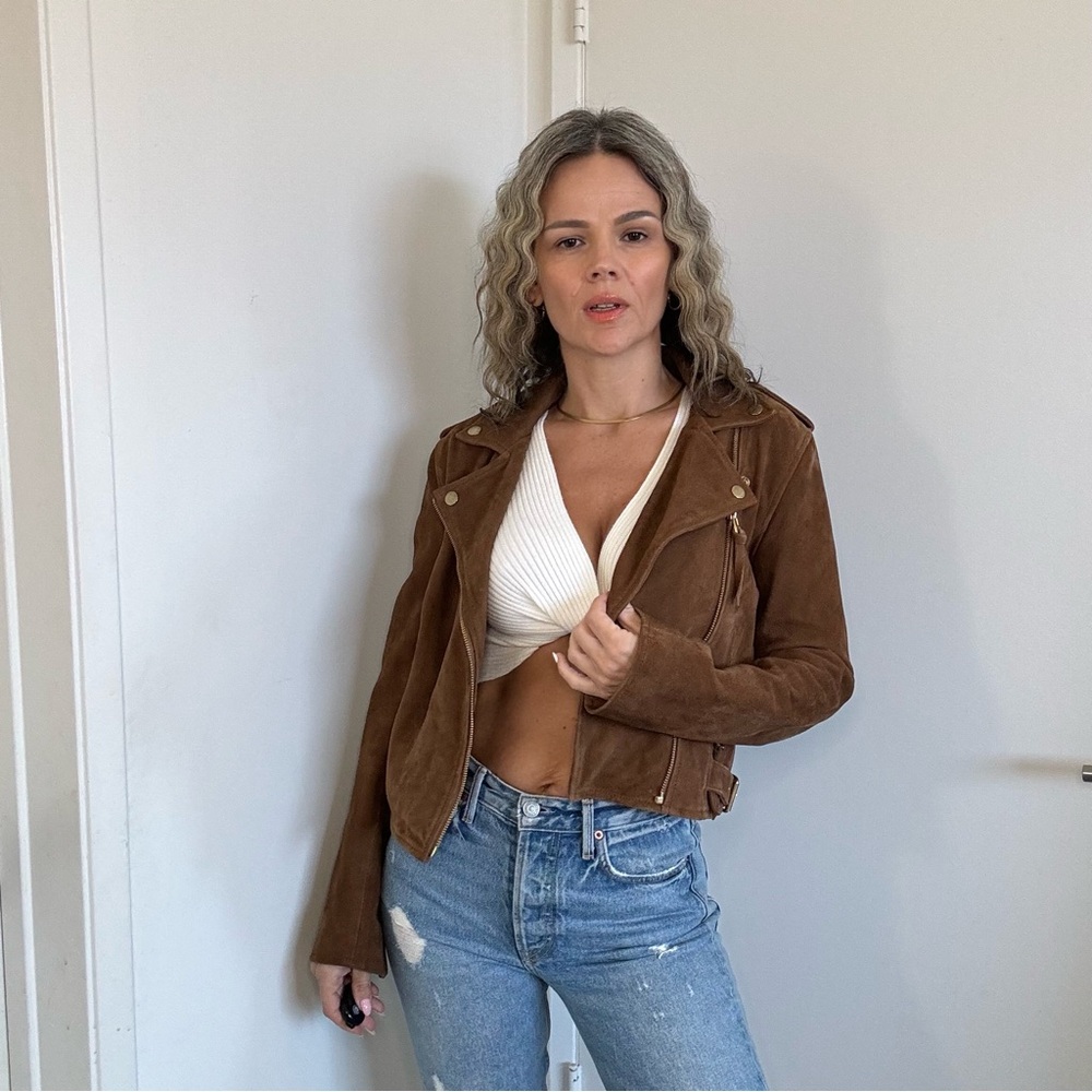 Sezane Zig Jacket in Camel Suede